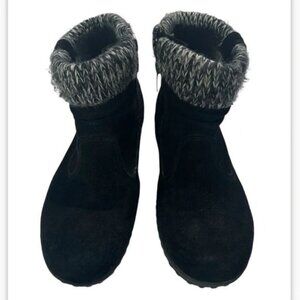 Khombu Black Suede Winter Boots With Knit Cuff Womens Size 8M Faux Fur Lined Non